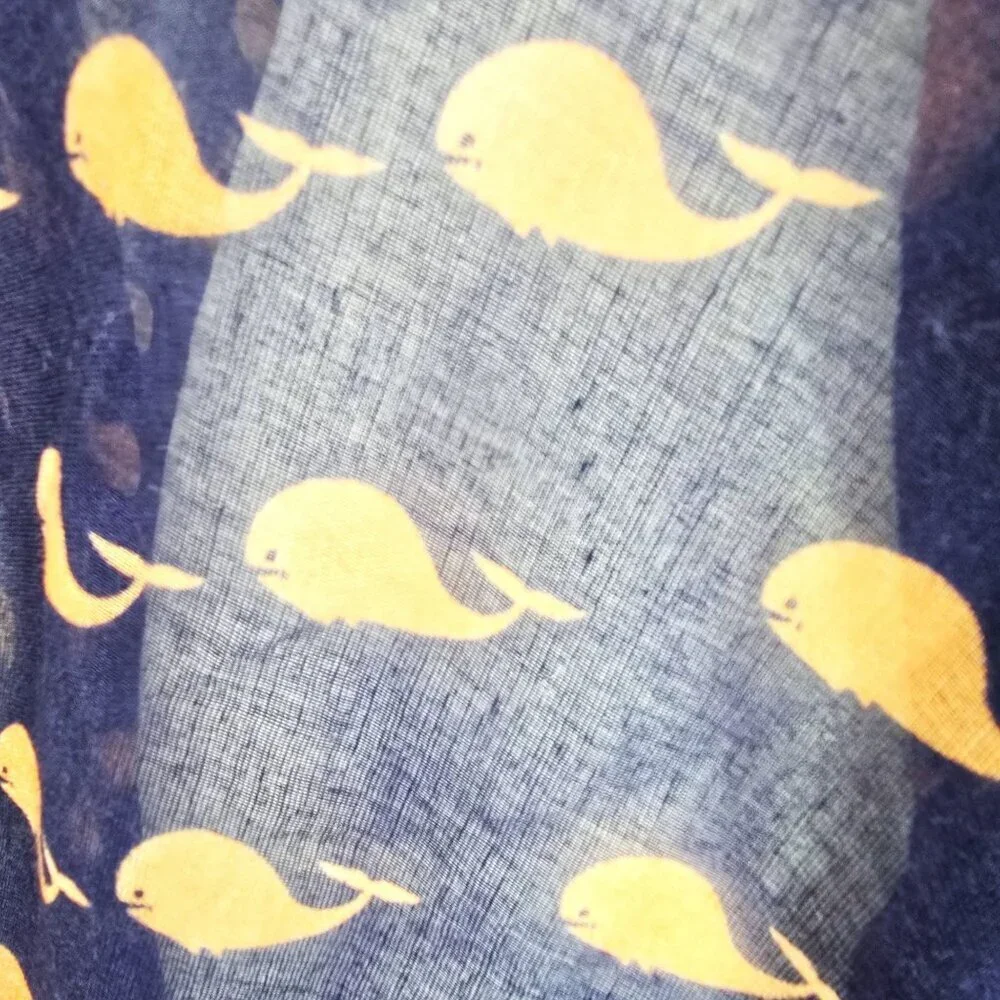 Unisex Navy Blue with Pink Whale Gauzy Scarf Wrap